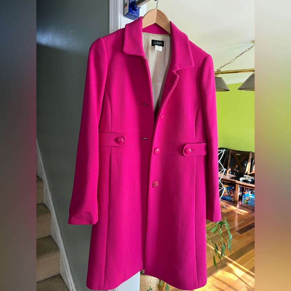 J.Crew New Lady Day TopCoat in Radiant Fuchsia 96% Wool Size 2